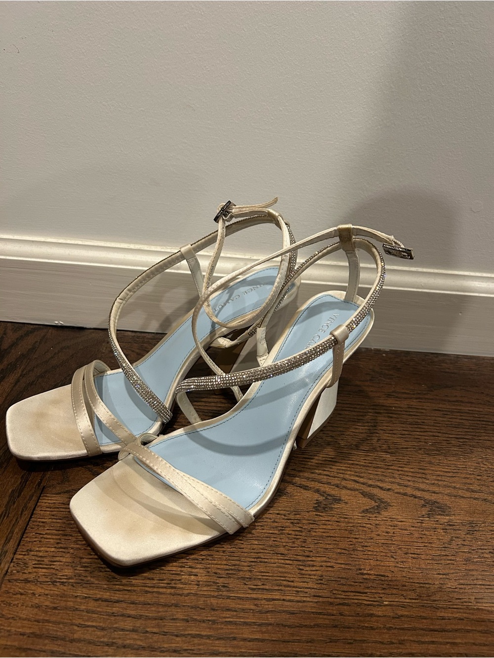 Vince Camuto Ivory Strappy Block Heel Sandals